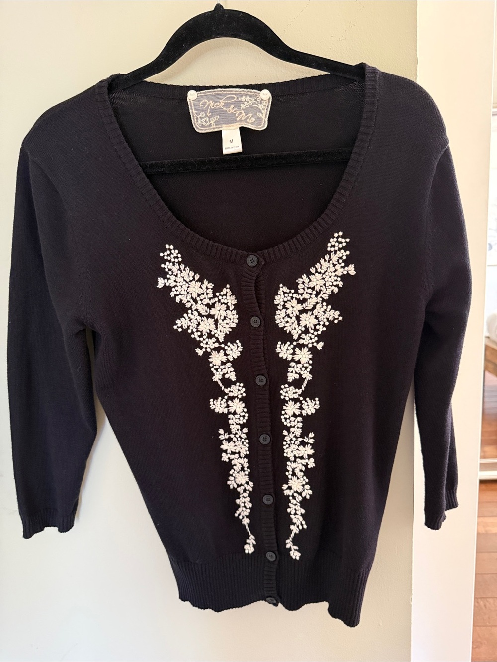 NWOT Embroidered Button-Front Cardigan Sweater